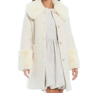Cream Boucle Faux Fur Trimmed Coat NWT